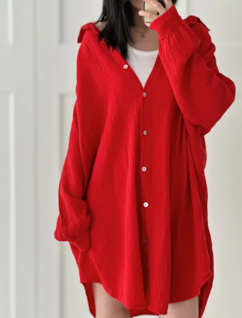 Blusa de muselina, larga, oversize, roja