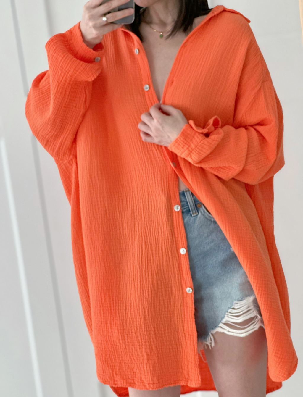 Blusa de muselina, larga, oversize, color naranja