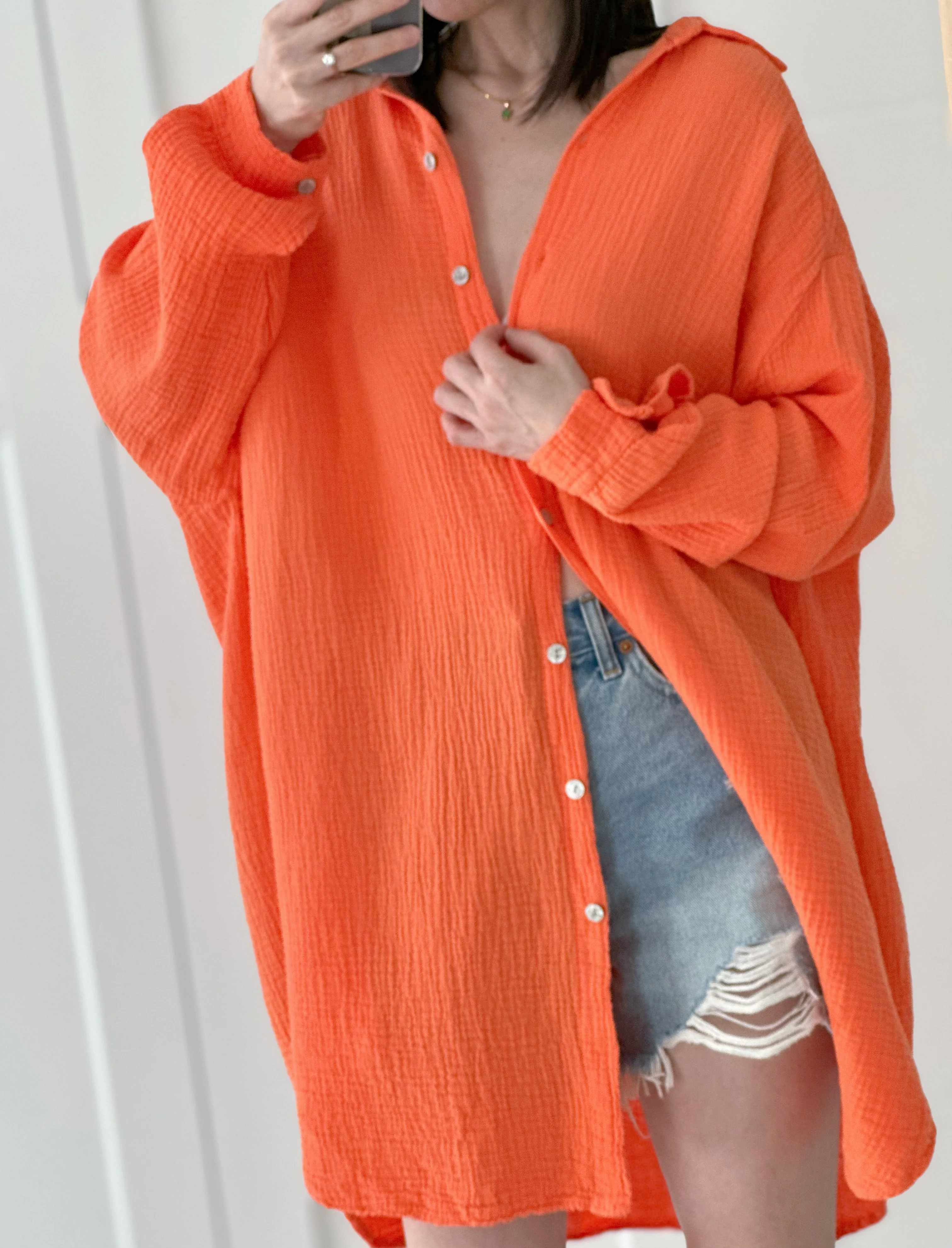 Blusa de muselina, larga, oversize, azul