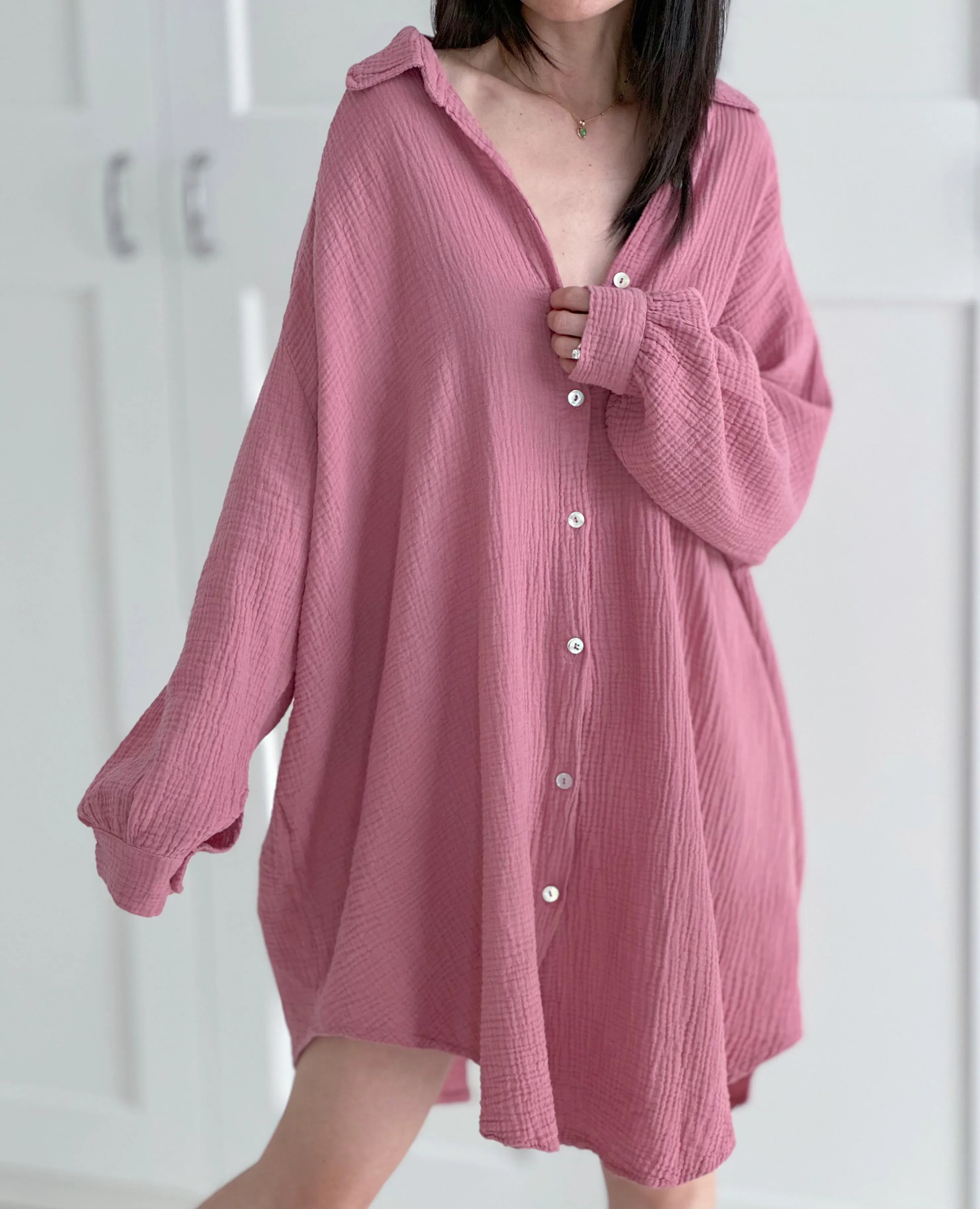 Blusa de muselina, larga, oversize, azul