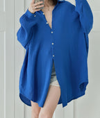 Blusa de muselina, larga, oversize, azul