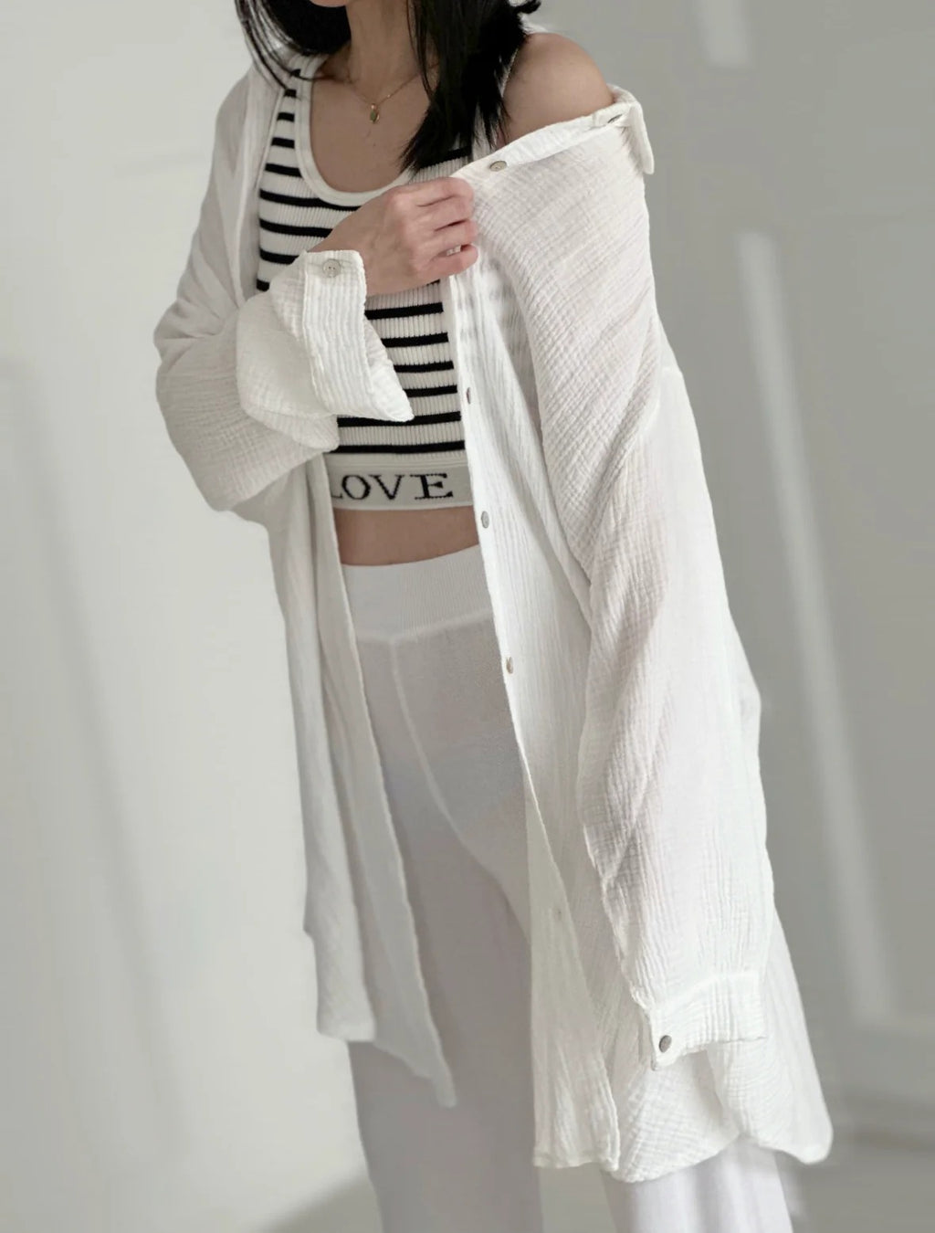 Blusa de muselina, larga, oversize blanco