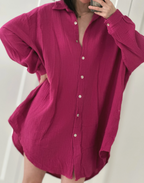 Blusa de muselina, larga oversize, color fucsia