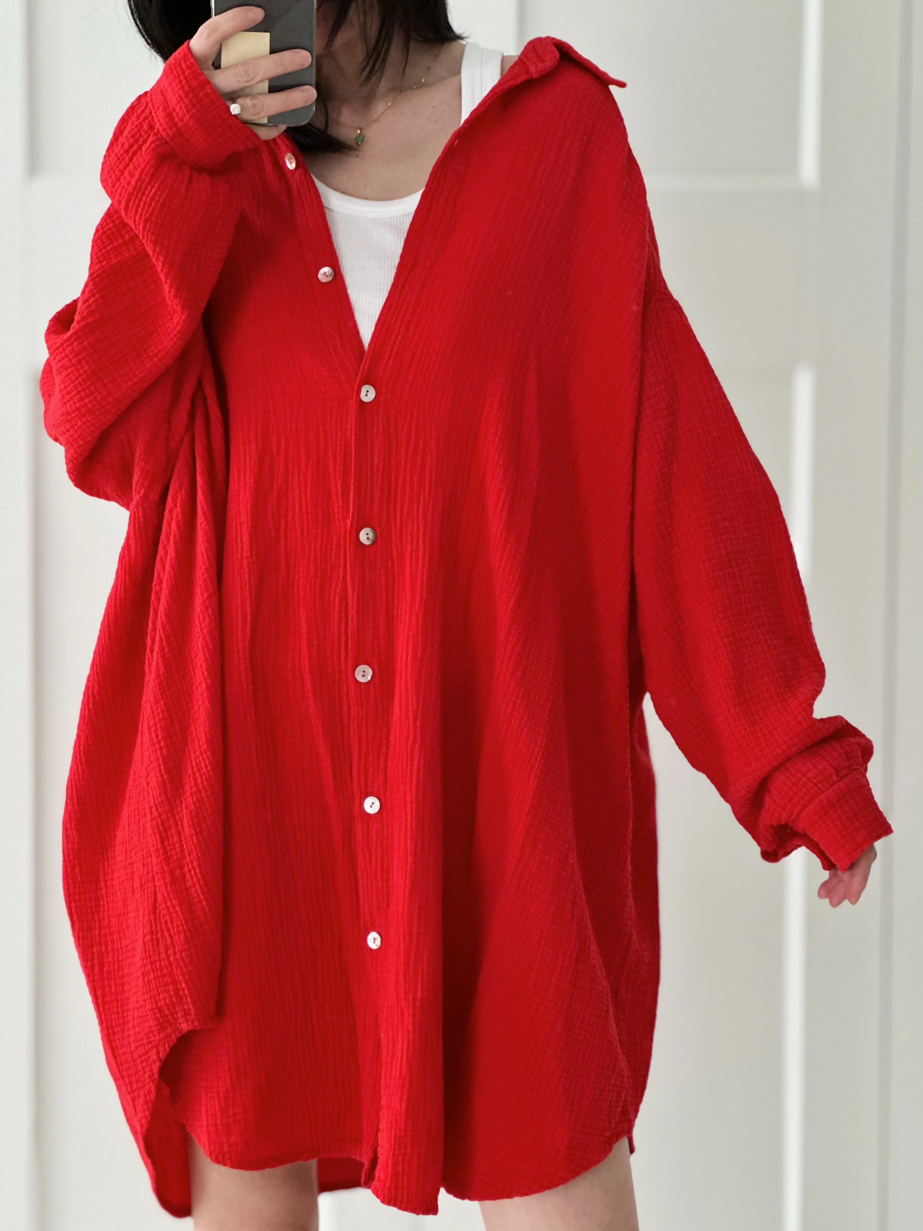 Blusa de muselina, larga, oversize, roja