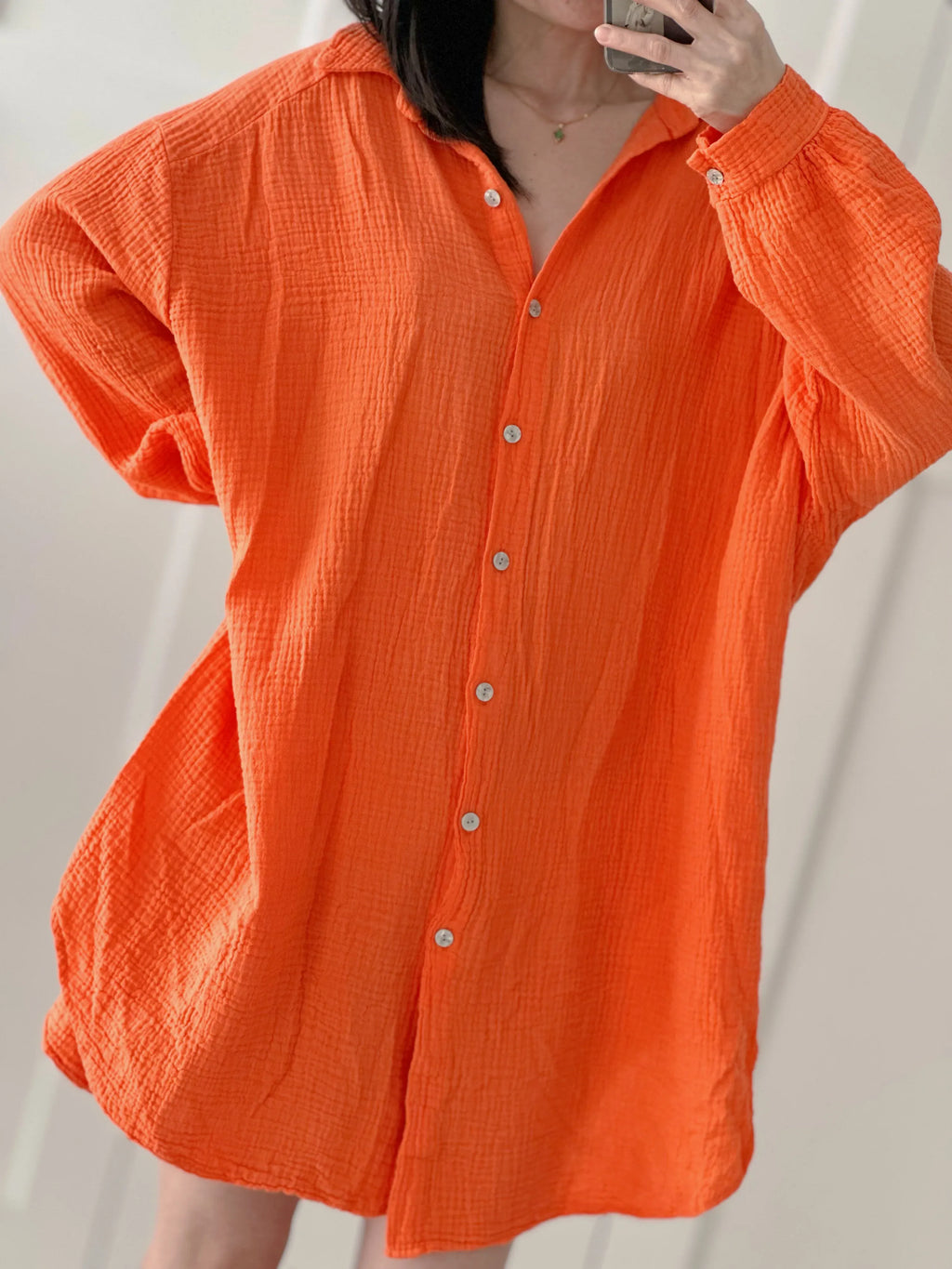 Blusa de muselina, larga, oversize, color naranja