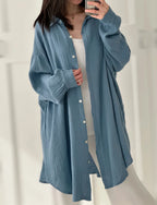 Blusa de muselina, larga oversize, azul grisáceo