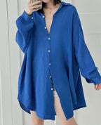 Blusa de muselina, larga, oversize, azul