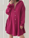 Blusa de muselina, larga oversize, color fucsia