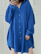 Blusa de muselina, larga, oversize, azul