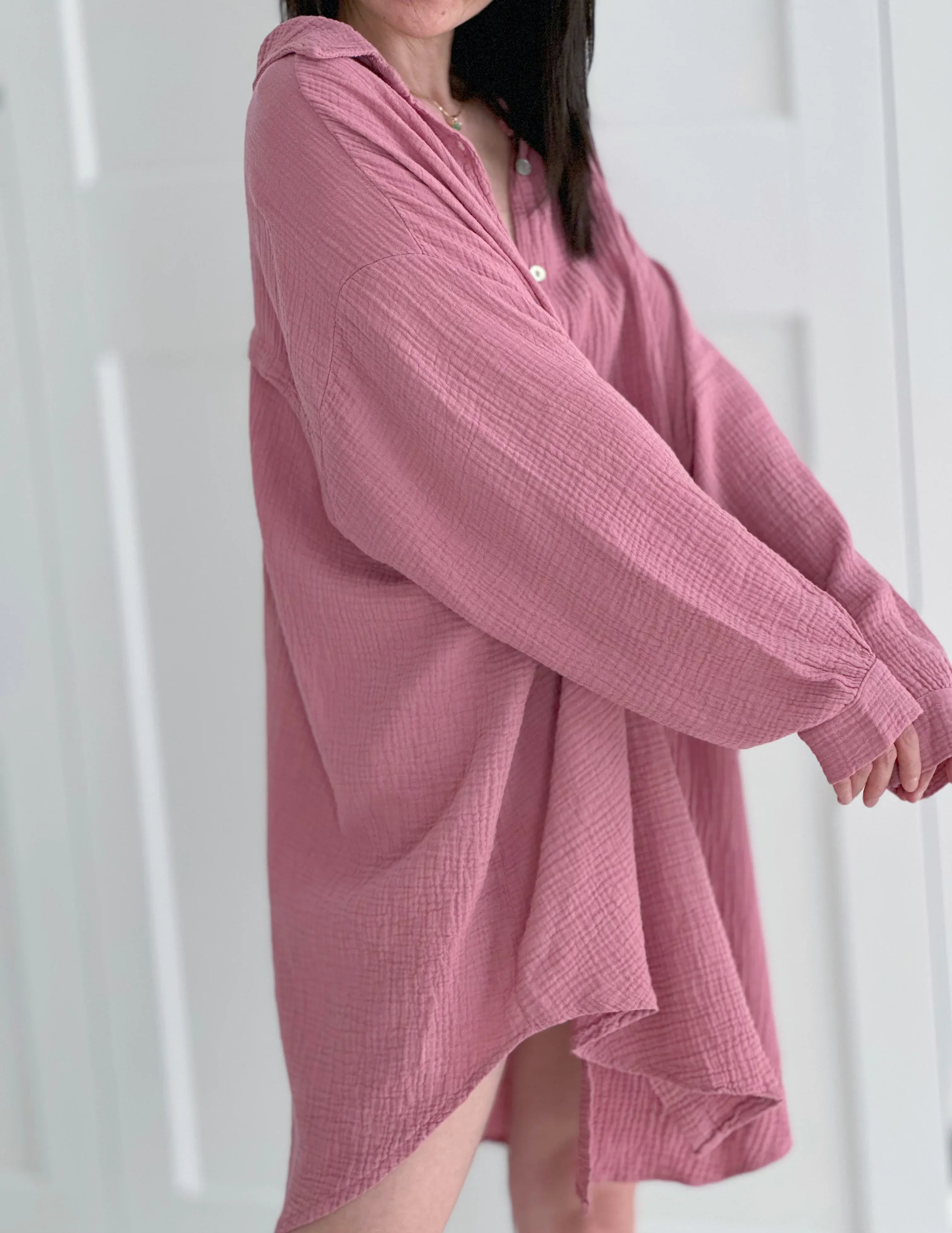 Blusa de muselina, larga, oversize, color baya