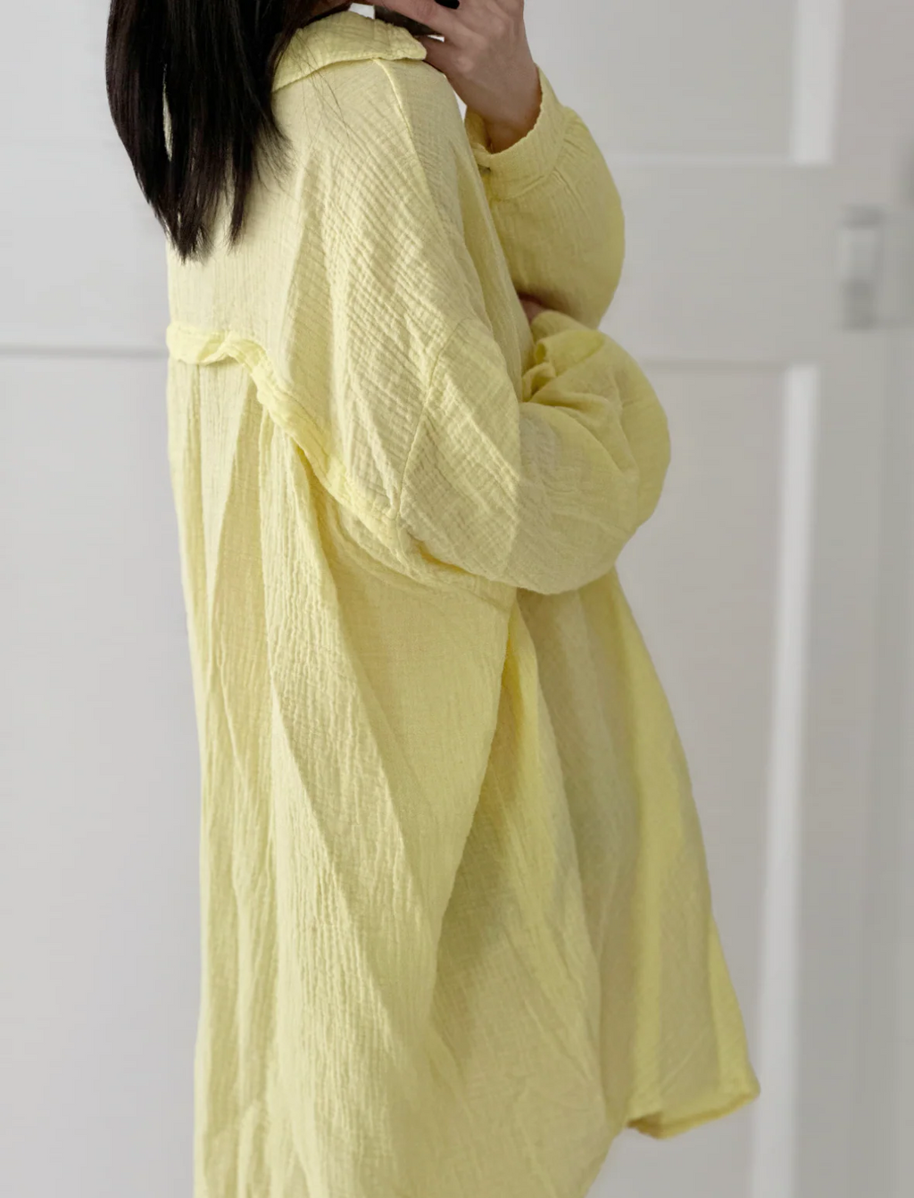 Blusa de muselina, larga, oversize, color amarillo mantequilla