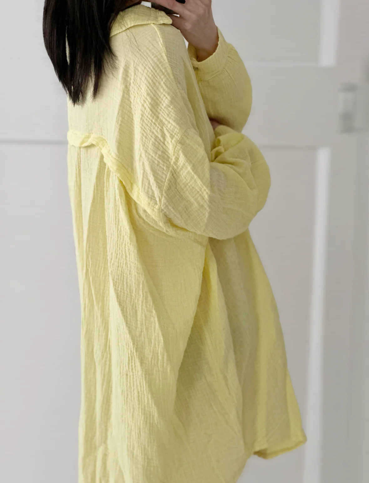 Blusa de muselina, larga, oversize, color amarillo mantequilla