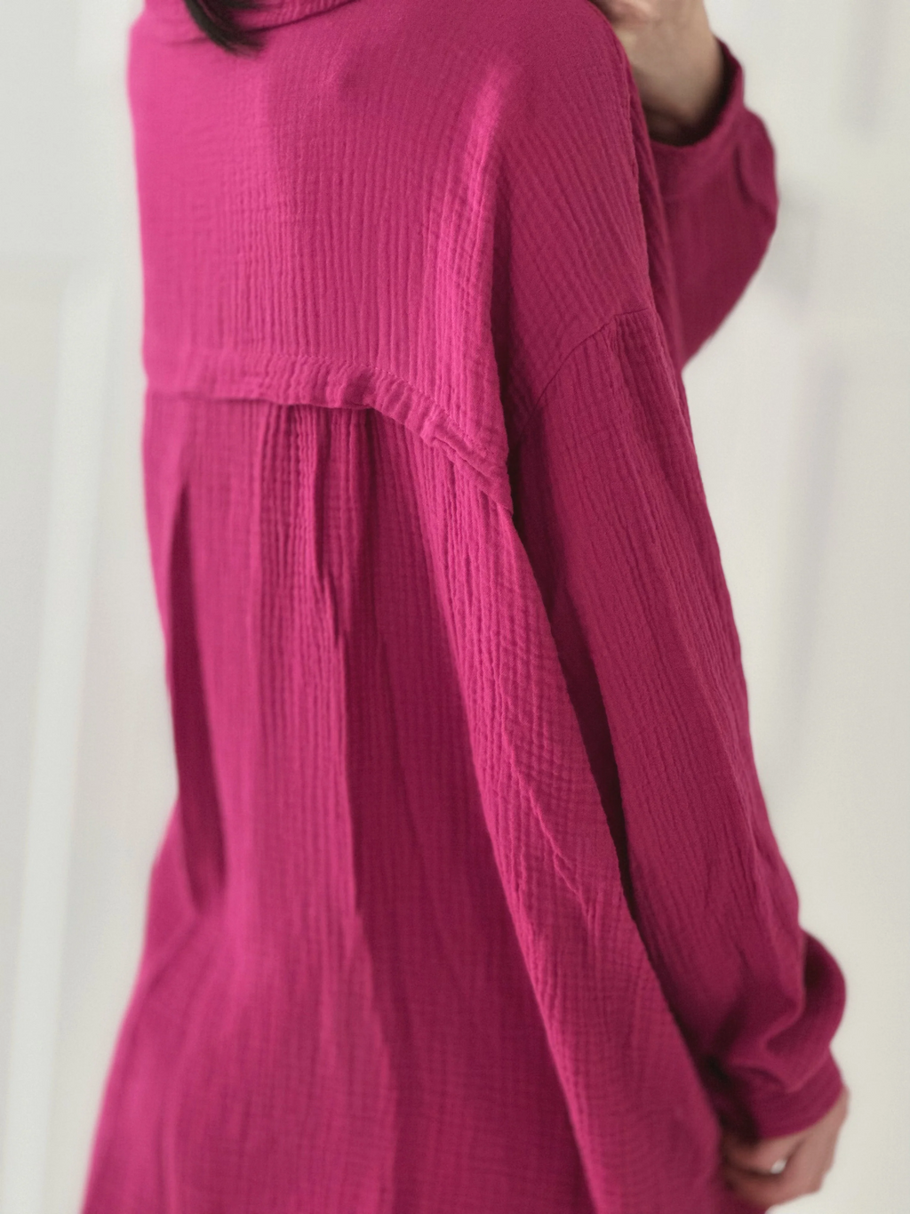 Blusa de muselina, larga oversize, color fucsia