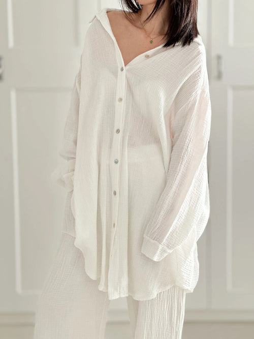 Blusa de muselina, larga, oversize blanco