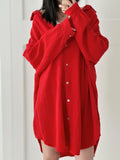 Blusa de muselina, larga, oversize, roja