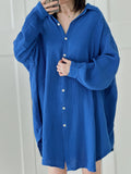 Blusa de muselina, larga, oversize, azul