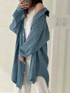 Blusa de muselina, larga oversize, azul grisáceo