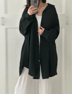 Blusa de muselina, larga, oversize negro
