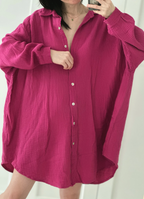 Blusa de muselina, larga oversize, color fucsia