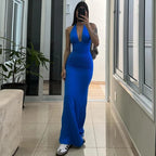 Vestido Largo Elegante Halter | Escote Profundo y Corte Ajustado