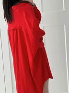 Blusa de muselina, larga, oversize, roja