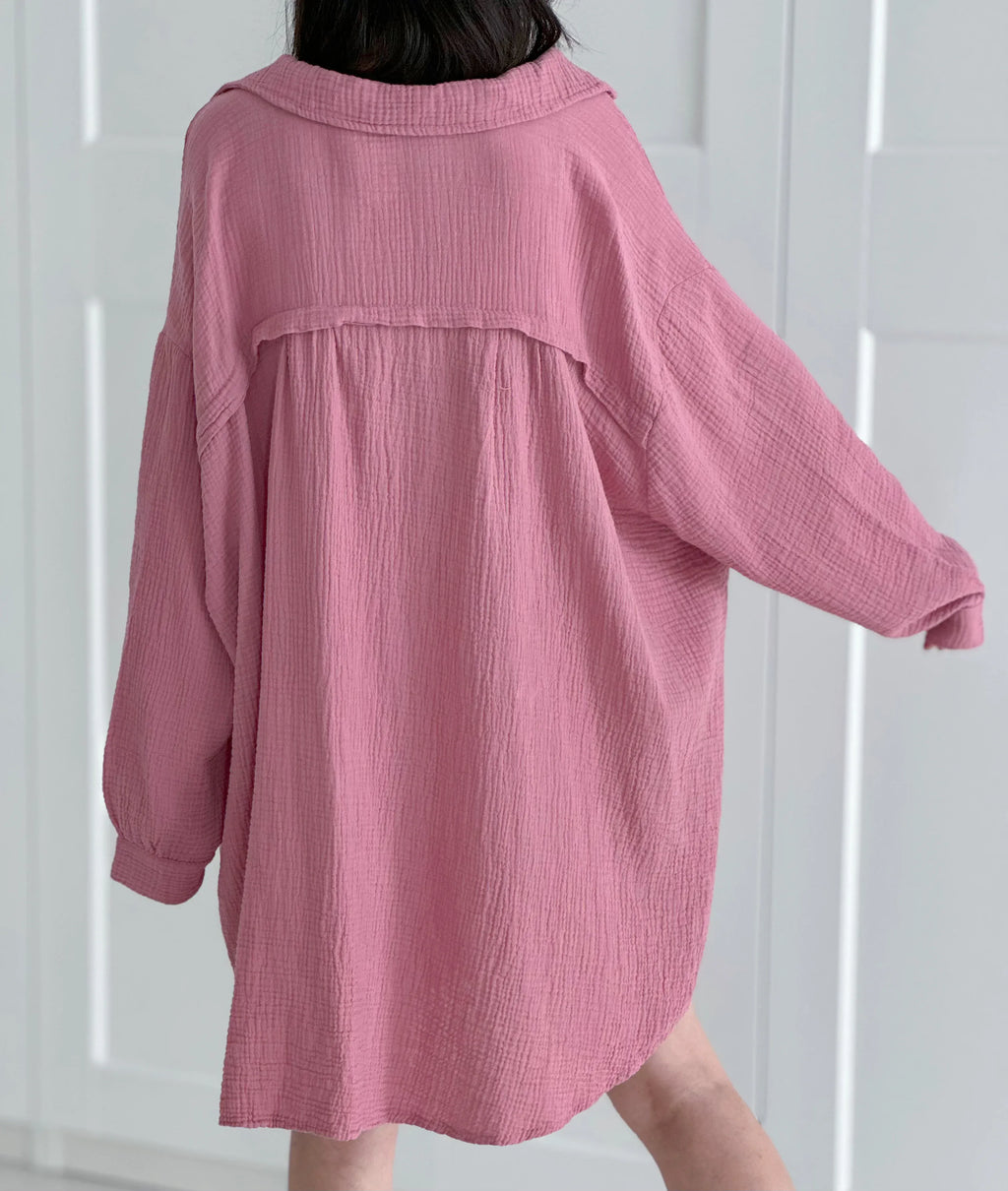 Blusa de muselina, larga, oversize, color baya