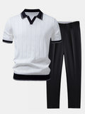 Polo de punto con cuello Johnny acanalado y ribete en contraste y pantalones ajustados de corte cónico.