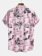 Camisa de botón con estampado de velero de palmera y pantalones cortos de baño