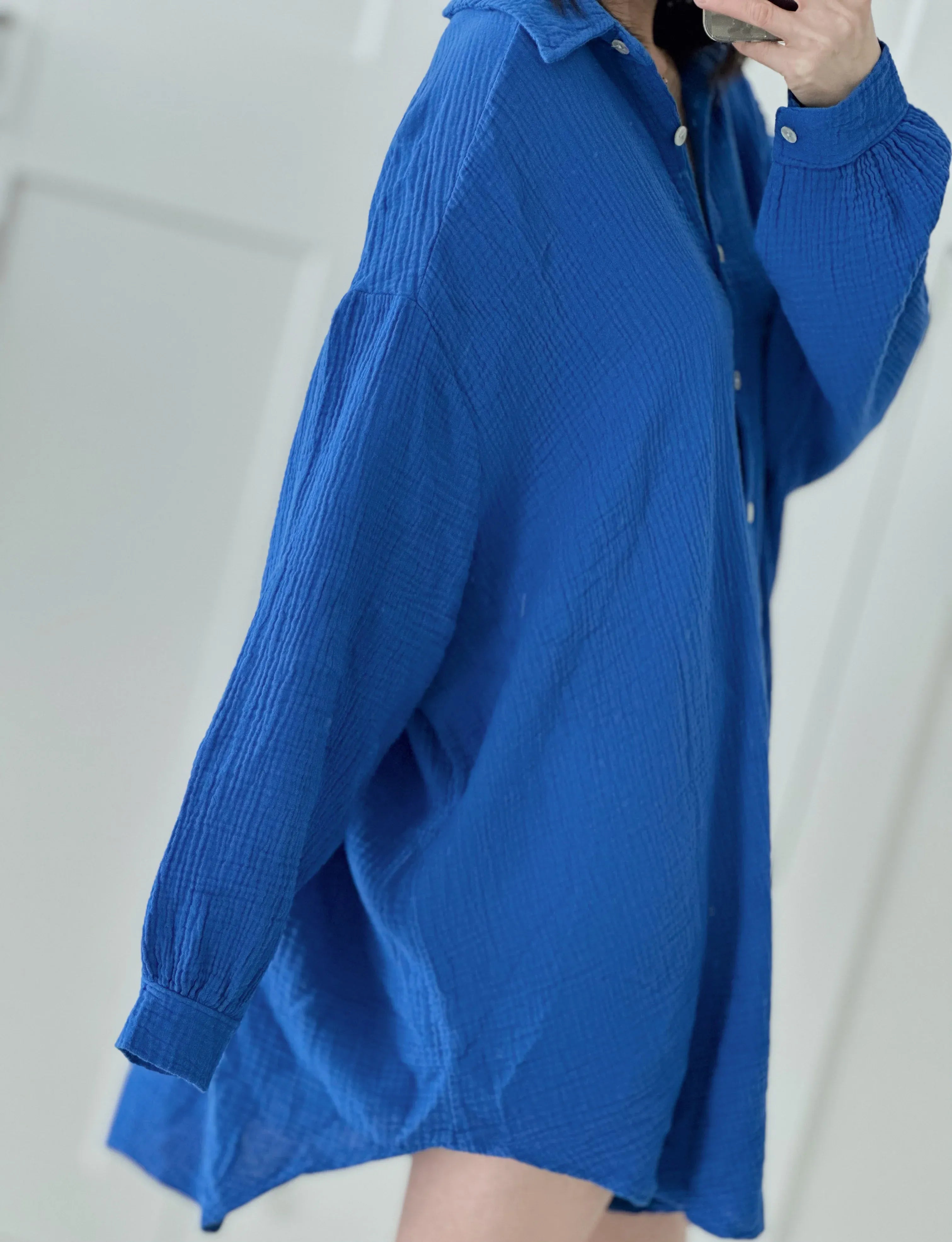 Blusa de muselina, larga, oversize, azul