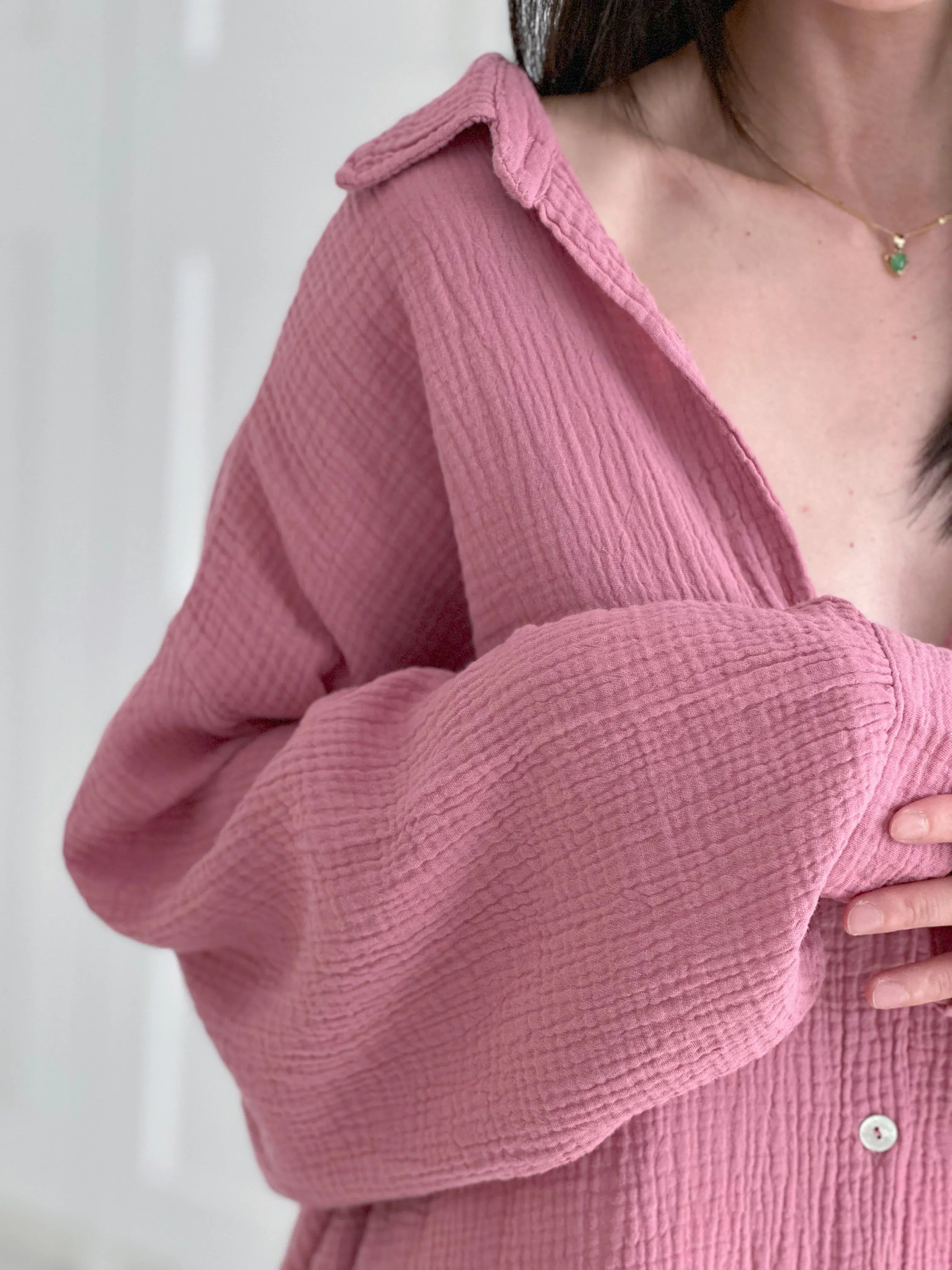 Blusa de muselina, larga, oversize, color baya