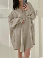 Blusa de muselina, larga oversize , beige