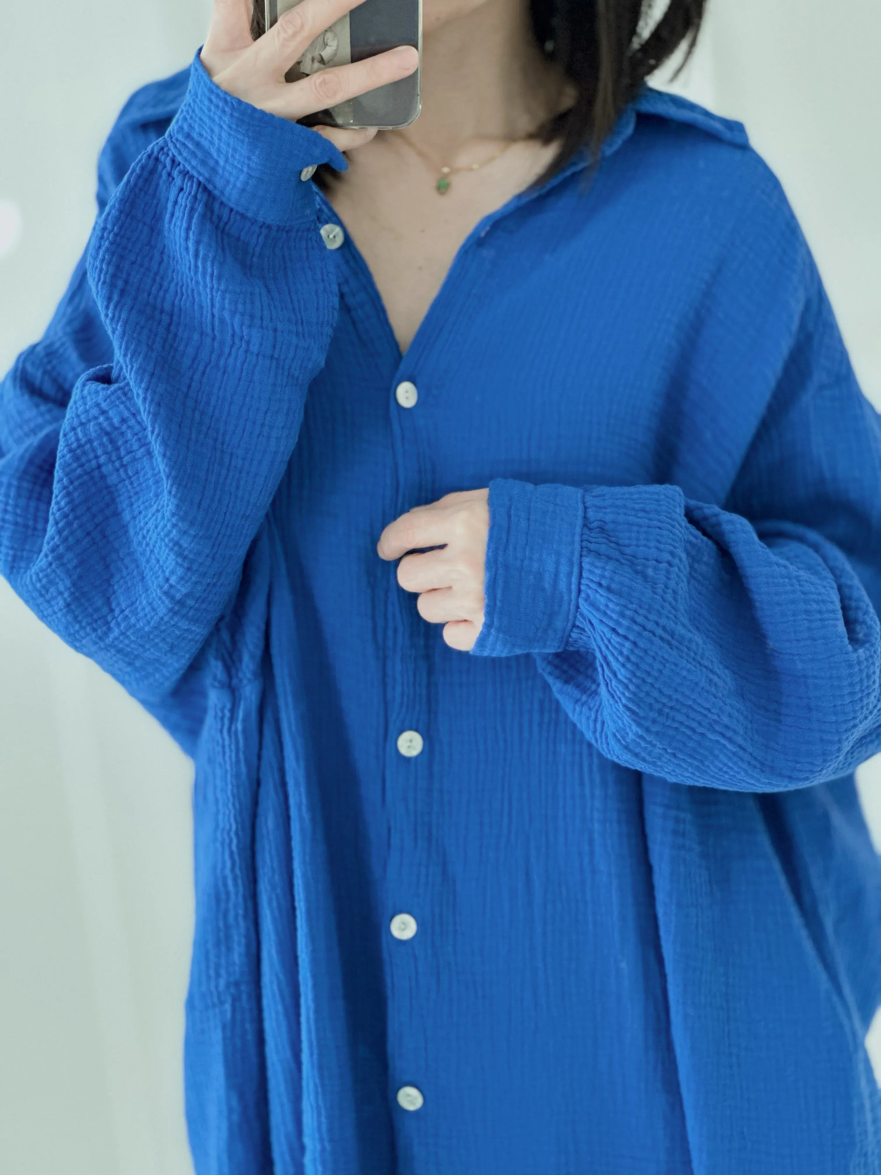 Blusa de muselina, larga, oversize, azul