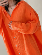 Blusa de muselina, larga, oversize, color naranja