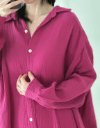 Blusa de muselina, larga oversize, color fucsia