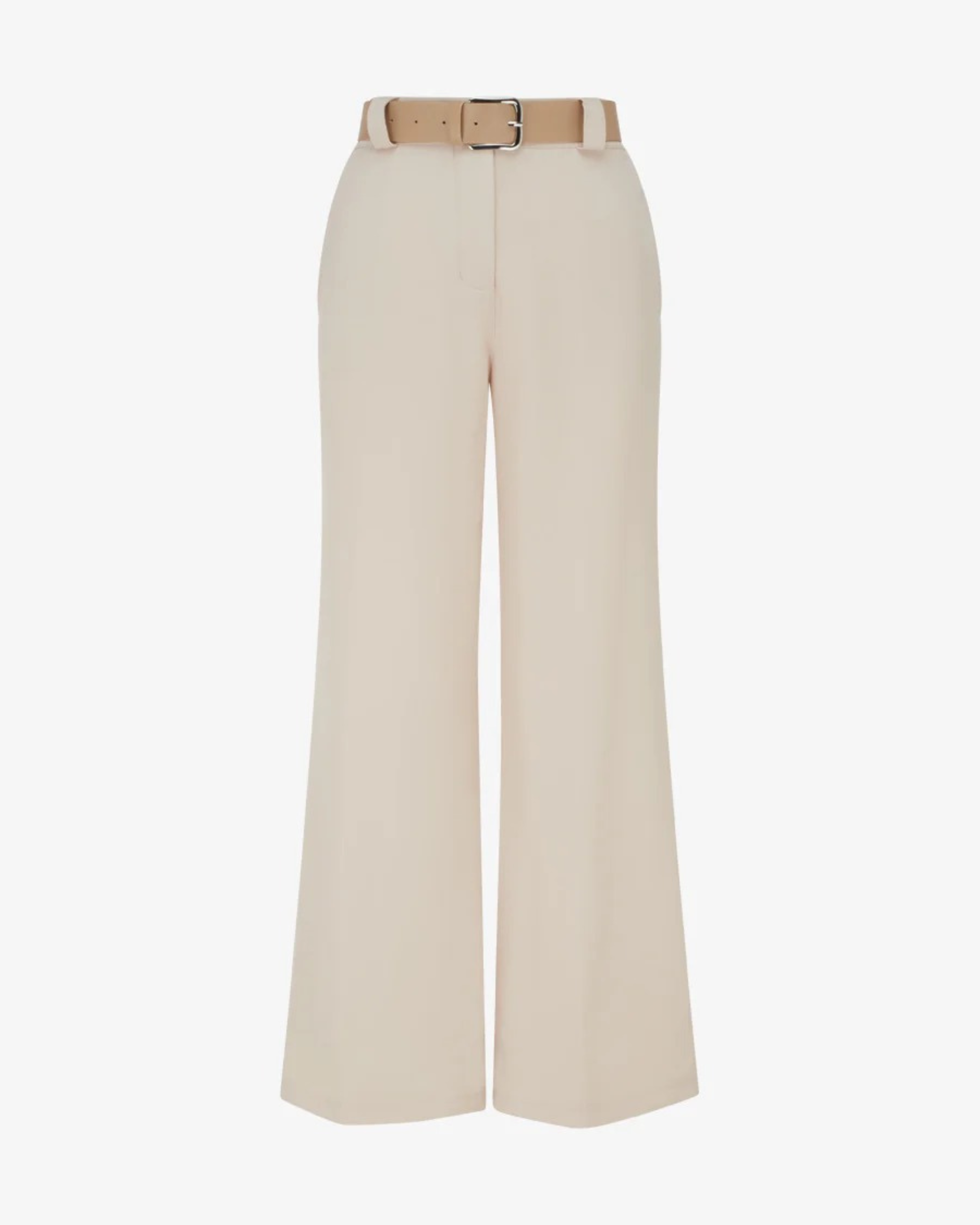 Pantalones rectos lisos con cintura elástica - Beige