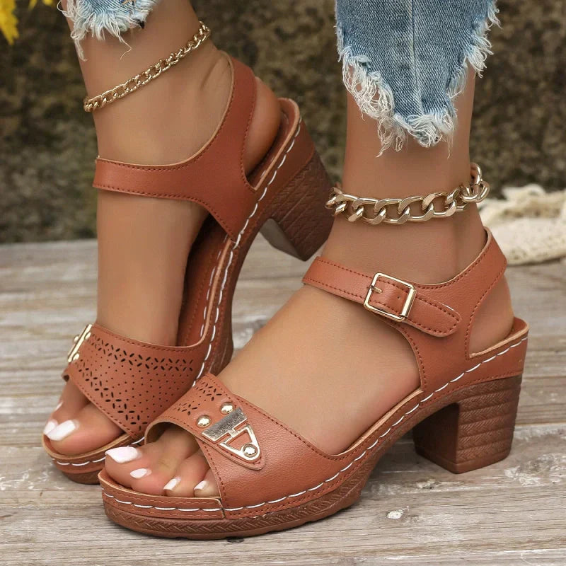 Sandalias de tacón de bloque para mujer