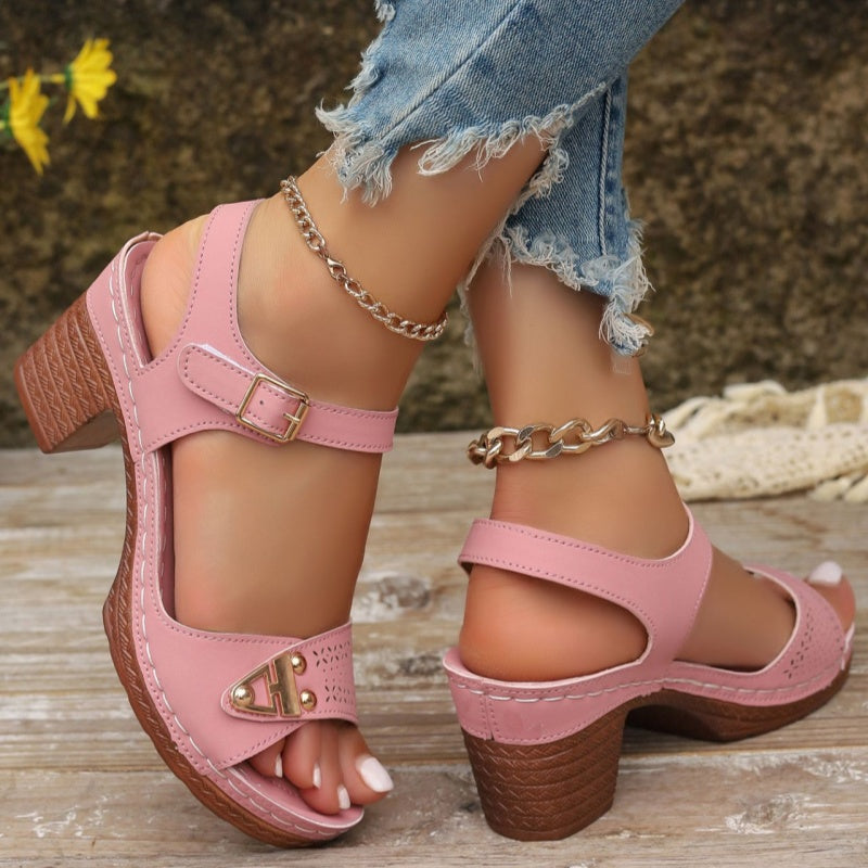 Sandalias de tacón de bloque para mujer