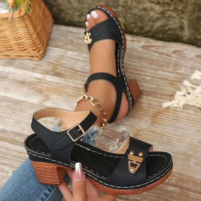 Sandalias de tacón de bloque para mujer