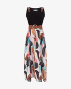 Vestido con estampado de fantasía y tirantes de piel sintética