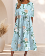 Ross|Vestido Largo Floral Celeste – Elegancia y Comodidad para Cualquier Ocasión