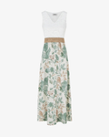 Vestido largo con encaje y estampado floral - Caqui claro
