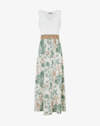 Vestido largo con encaje y estampado floral - Caqui claro
