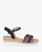 Sandalias de cuña con tiras brillantes y elegantes